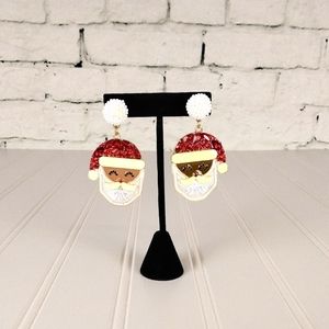 Dvacaman Novelty Brown And Black Santa Enamel And Rhinestone Christmas Earrings